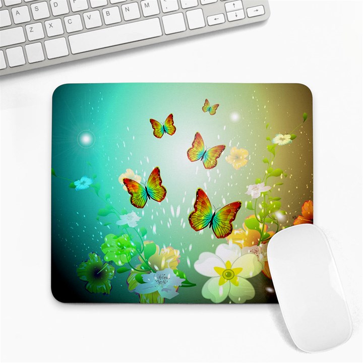 Flowers With Wonderful Butterflies Large Mousepads