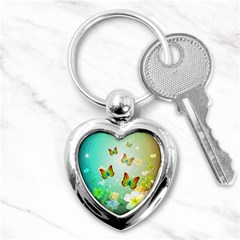 Flowers With Wonderful Butterflies Key Chains (heart) 