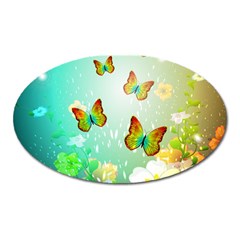 Flowers With Wonderful Butterflies Oval Magnet by FantasyWorld7