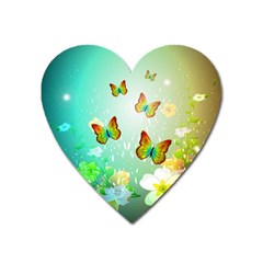 Flowers With Wonderful Butterflies Heart Magnet