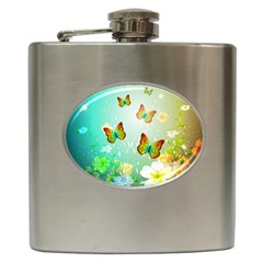 Flowers With Wonderful Butterflies Hip Flask (6 Oz)