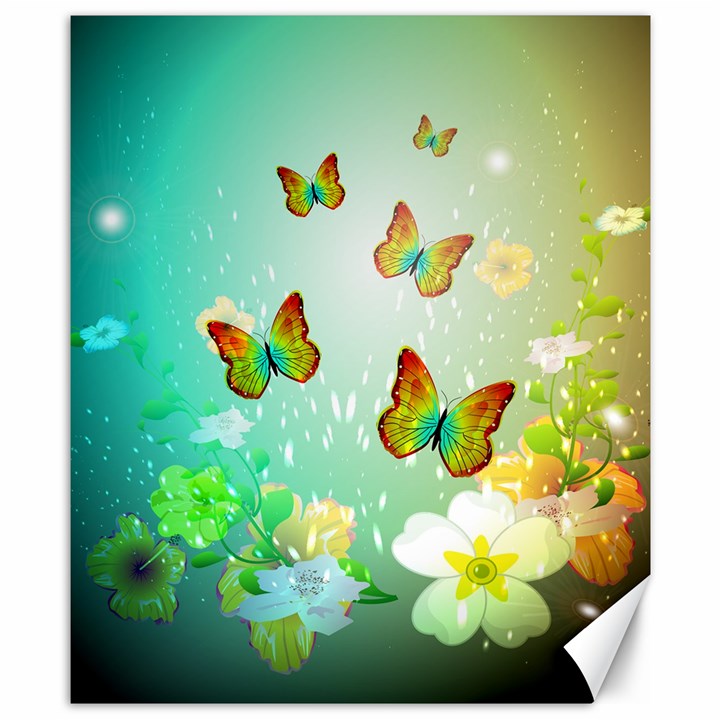 Flowers With Wonderful Butterflies Canvas 8  x 10 