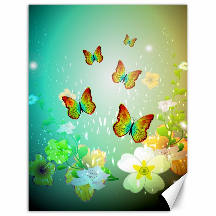 Flowers With Wonderful Butterflies Canvas 12  x 16  