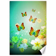 Flowers With Wonderful Butterflies Canvas 12  X 18  