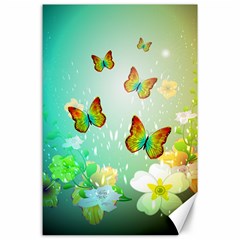 Flowers With Wonderful Butterflies Canvas 24  X 36  by FantasyWorld7