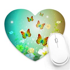 Flowers With Wonderful Butterflies Heart Mousepads