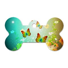 Flowers With Wonderful Butterflies Dog Tag Bone (one Side)