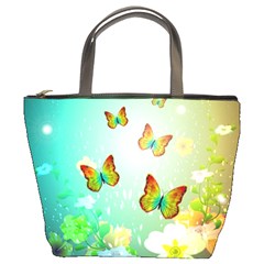 Flowers With Wonderful Butterflies Bucket Bags by FantasyWorld7