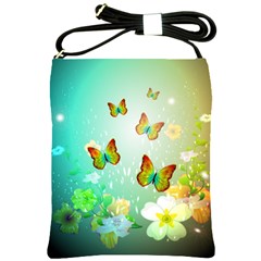 Flowers With Wonderful Butterflies Shoulder Sling Bags