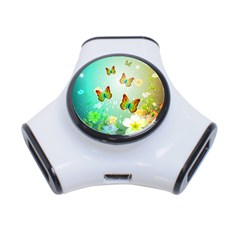 Flowers With Wonderful Butterflies 3-port Usb Hub by FantasyWorld7