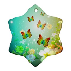 Flowers With Wonderful Butterflies Snowflake Ornament (2-side)