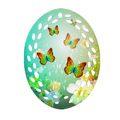 Flowers With Wonderful Butterflies Ornament (oval Filigree) 