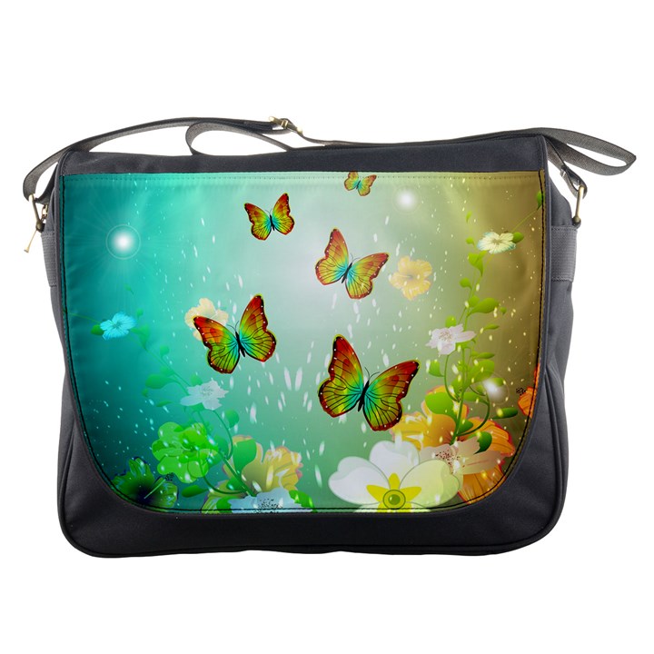 Flowers With Wonderful Butterflies Messenger Bags