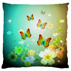 Flowers With Wonderful Butterflies Large Cushion Cases (one Side) 