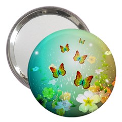 Flowers With Wonderful Butterflies 3  Handbag Mirrors