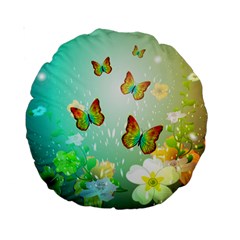 Flowers With Wonderful Butterflies Standard 15  Premium Round Cushions