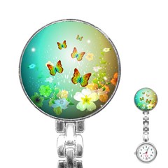 Flowers With Wonderful Butterflies Stainless Steel Nurses Watches