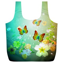 Flowers With Wonderful Butterflies Full Print Recycle Bags (l)  by FantasyWorld7