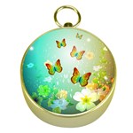 Flowers With Wonderful Butterflies Gold Compasses Front