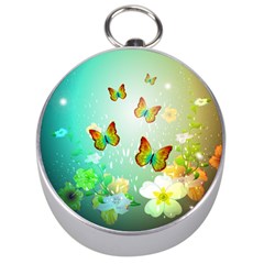 Flowers With Wonderful Butterflies Silver Compasses by FantasyWorld7