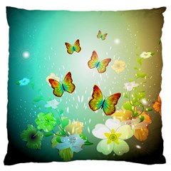 Flowers With Wonderful Butterflies Large Flano Cushion Cases (one Side) 