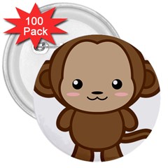 Kawaii Monkey 3  Buttons (100 Pack) 