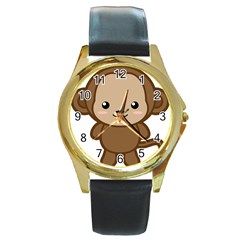 Kawaii Monkey Round Gold Metal Watches by KawaiiKawaii