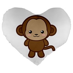 Kawaii Monkey Large 19  Premium Flano Heart Shape Cushions by KawaiiKawaii