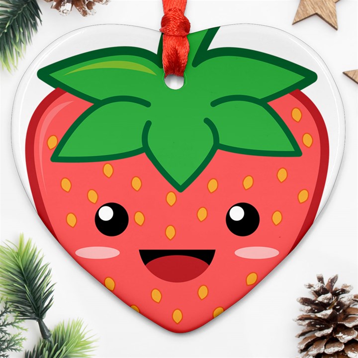 Kawaii Strawberry Heart Ornament (2 Sides)