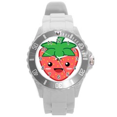 Kawaii Strawberry Round Plastic Sport Watch (l)