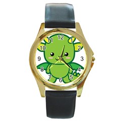 Kawaii Dragon Round Gold Metal Watches