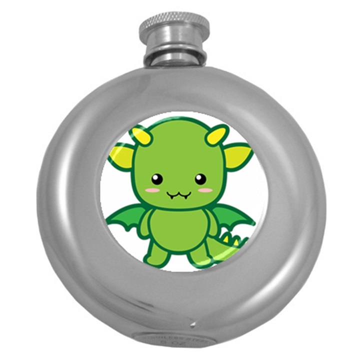 Kawaii Dragon Round Hip Flask (5 oz)