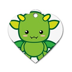 Kawaii Dragon Dog Tag Heart (one Side)