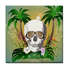 Funny Skull With Sunglasses And Palm Tile Coasters