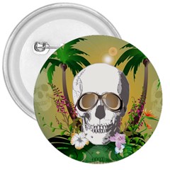 Funny Skull With Sunglasses And Palm 3  Buttons