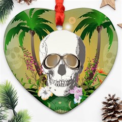 Funny Skull With Sunglasses And Palm Ornament (heart) 