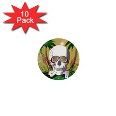 Funny Skull With Sunglasses And Palm 1  Mini Buttons (10 Pack) 