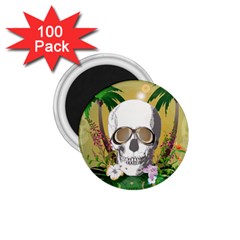 Funny Skull With Sunglasses And Palm 1 75  Magnets (100 Pack) 