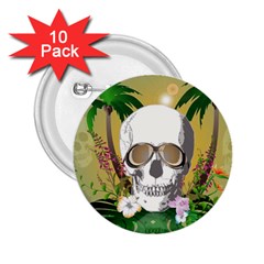 Funny Skull With Sunglasses And Palm 2 25  Buttons (10 Pack) 