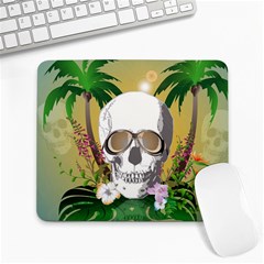 Funny Skull With Sunglasses And Palm Large Mousepads by FantasyWorld7