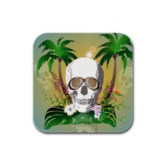 Funny Skull With Sunglasses And Palm Rubber Square Coaster (4 Pack) 