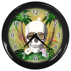 Funny Skull With Sunglasses And Palm Wall Clocks (black) by FantasyWorld7