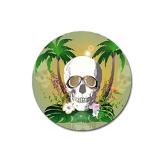 Funny Skull With Sunglasses And Palm Magnet 3  (round) by FantasyWorld7