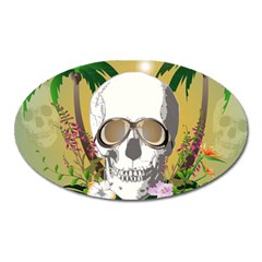 Funny Skull With Sunglasses And Palm Oval Magnet by FantasyWorld7