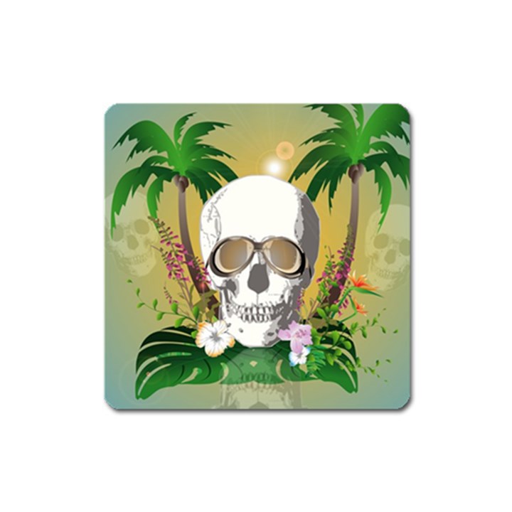 Funny Skull With Sunglasses And Palm Square Magnet