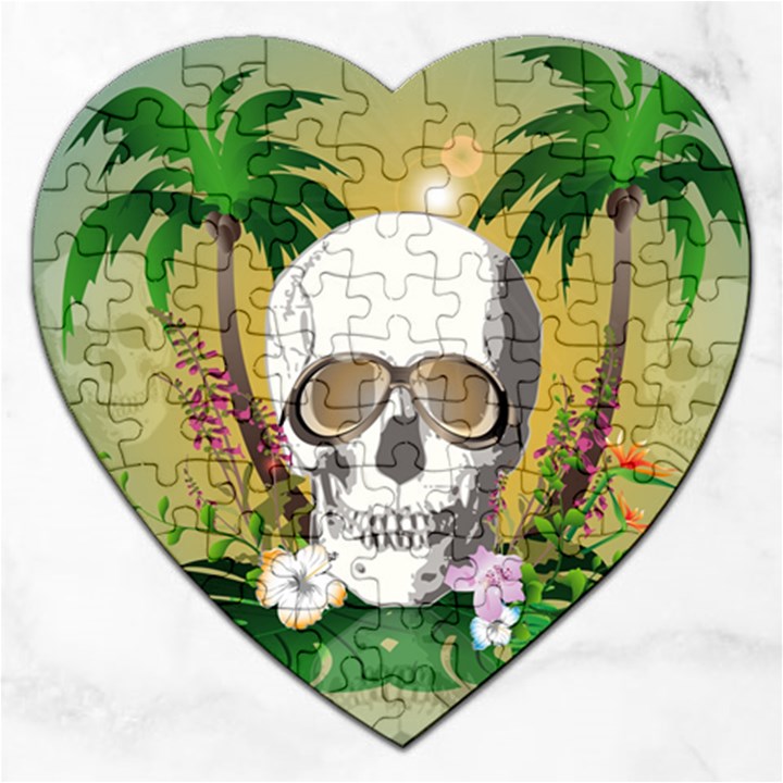 Funny Skull With Sunglasses And Palm Jigsaw Puzzle (Heart)