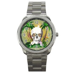 Funny Skull With Sunglasses And Palm Sport Metal Watches