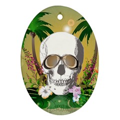 Funny Skull With Sunglasses And Palm Oval Ornament (two Sides) by FantasyWorld7