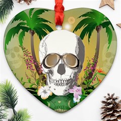 Funny Skull With Sunglasses And Palm Heart Ornament (2 Sides)