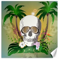 Funny Skull With Sunglasses And Palm Canvas 12  X 12  